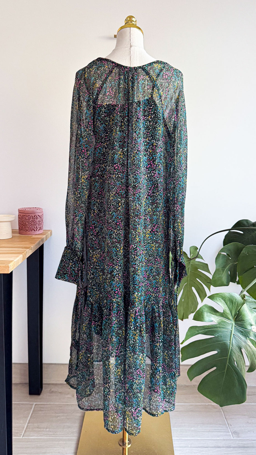 Robe Topshop longue fleurs T36 voile doublée manches