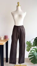 Pantalon marron satiné taille haute XL (petit) - Freesia
