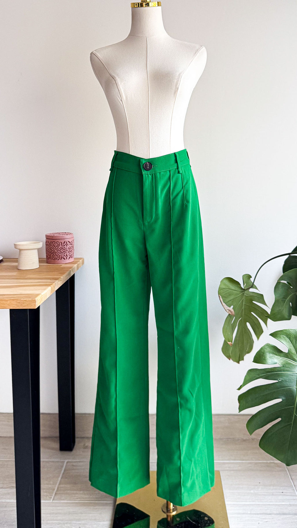 Pantalon vert taille haute plissé large 36 - Mango