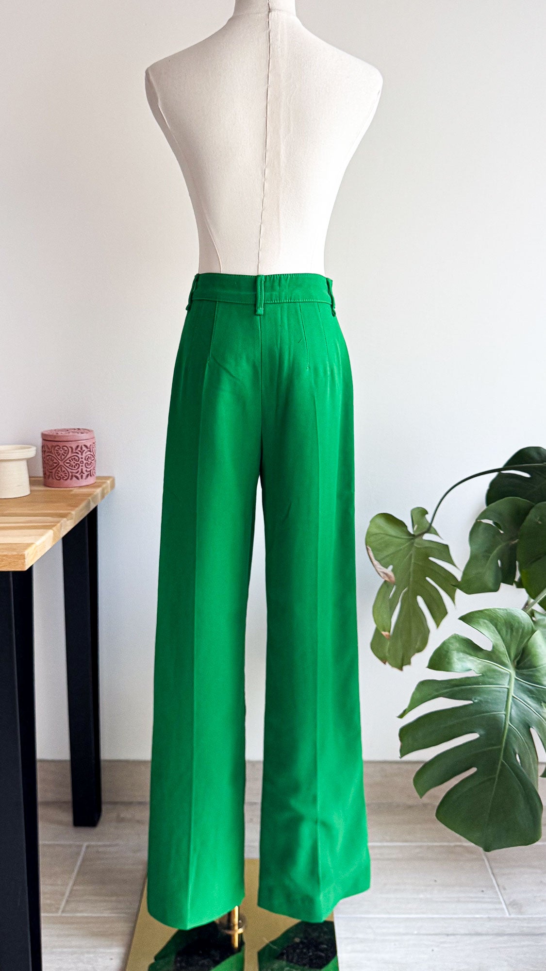Pantalon vert taille haute plissé large 36 - Mango