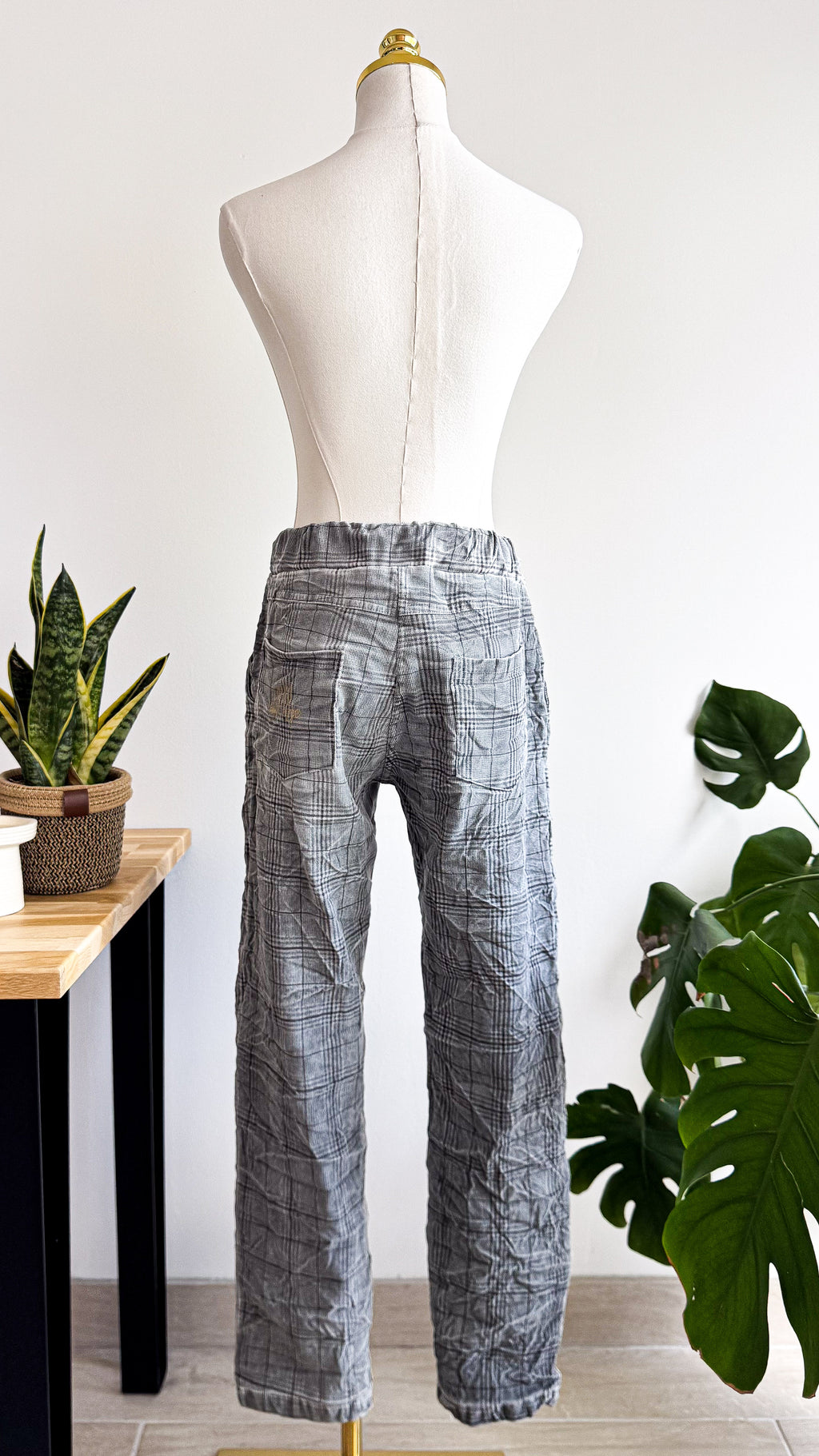 Pantalon velours gris à carreaux taille unique fluide