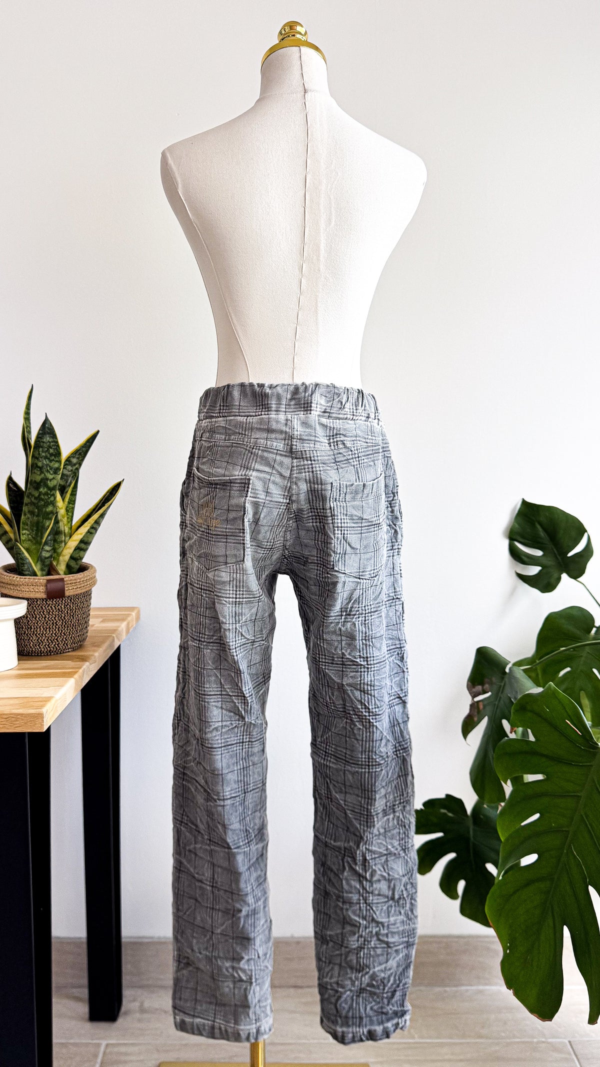 Pantalon velours gris à carreaux taille unique fluide