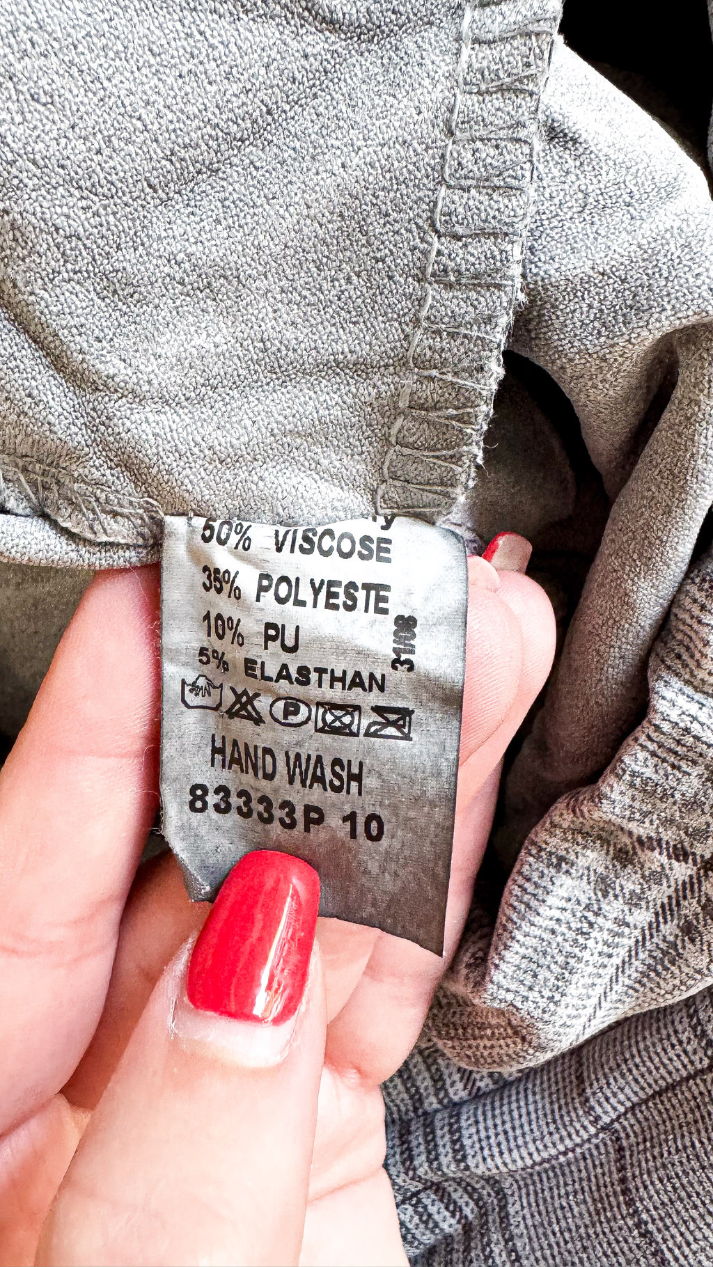 Pantalon velours gris à carreaux taille unique fluide