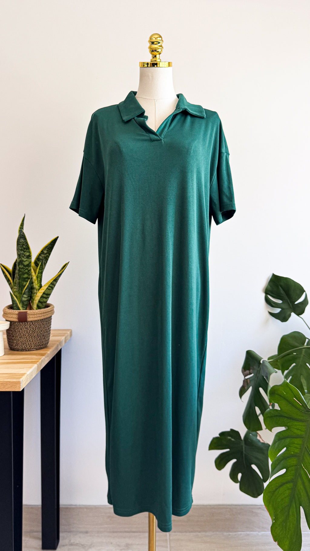 Robe polo longue vert émeraude M - Shein