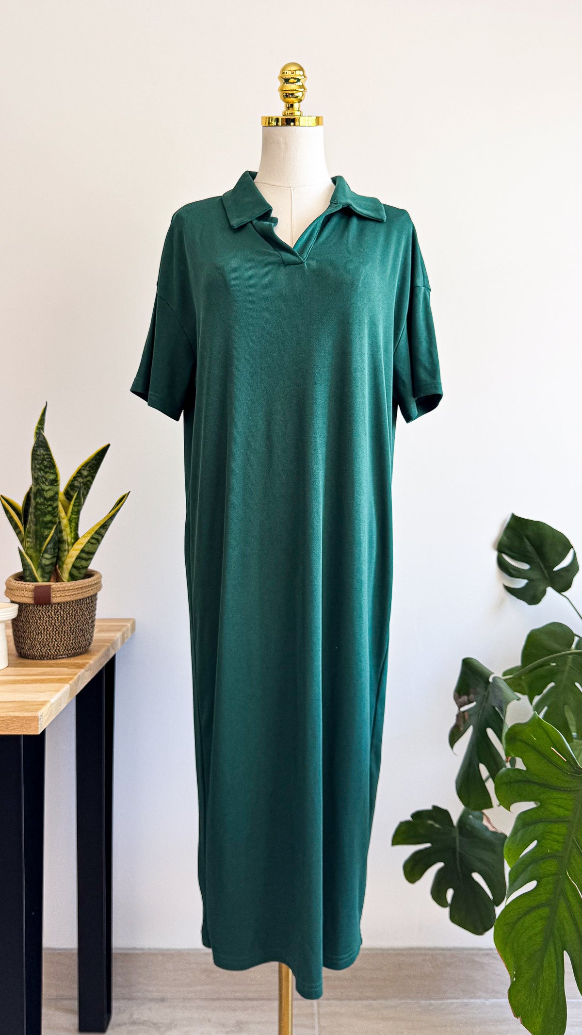 Robe polo longue vert émeraude M - Shein
