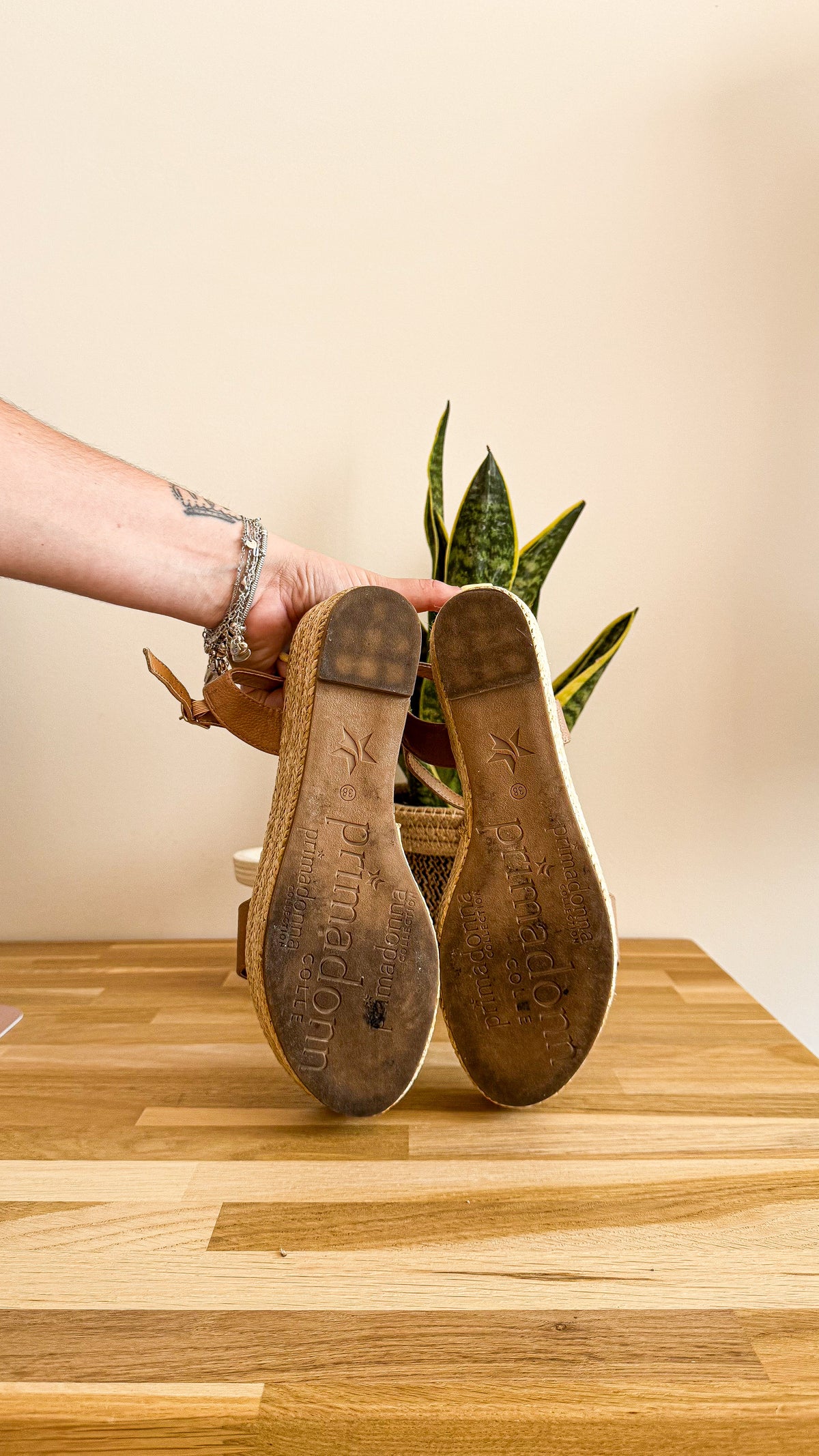 Sandales cuir cognac plateforme tressée 38 - PrimaDonna
