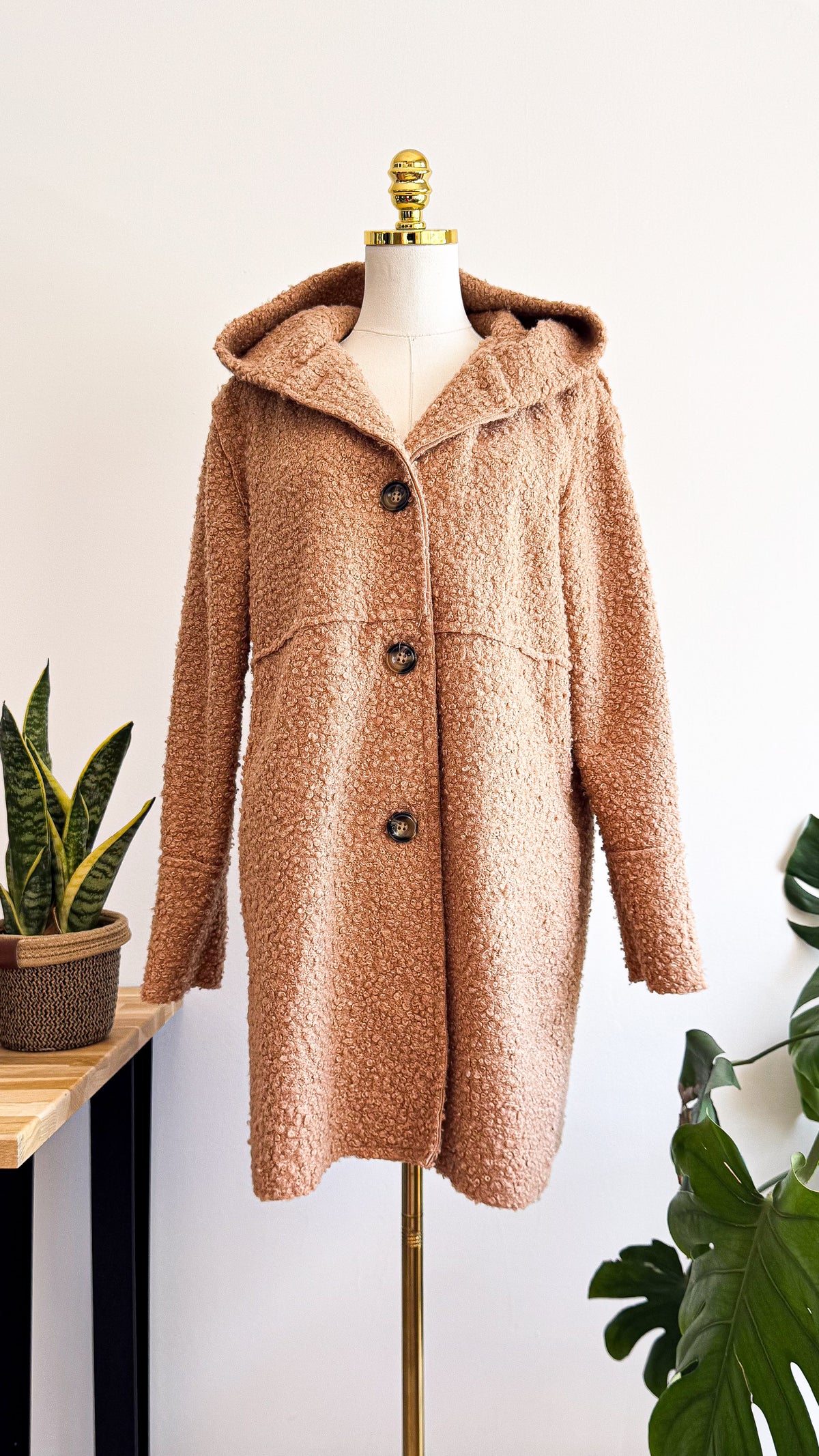 Veste manteau bouclette vieux rose à capuche Made in Italy S/M