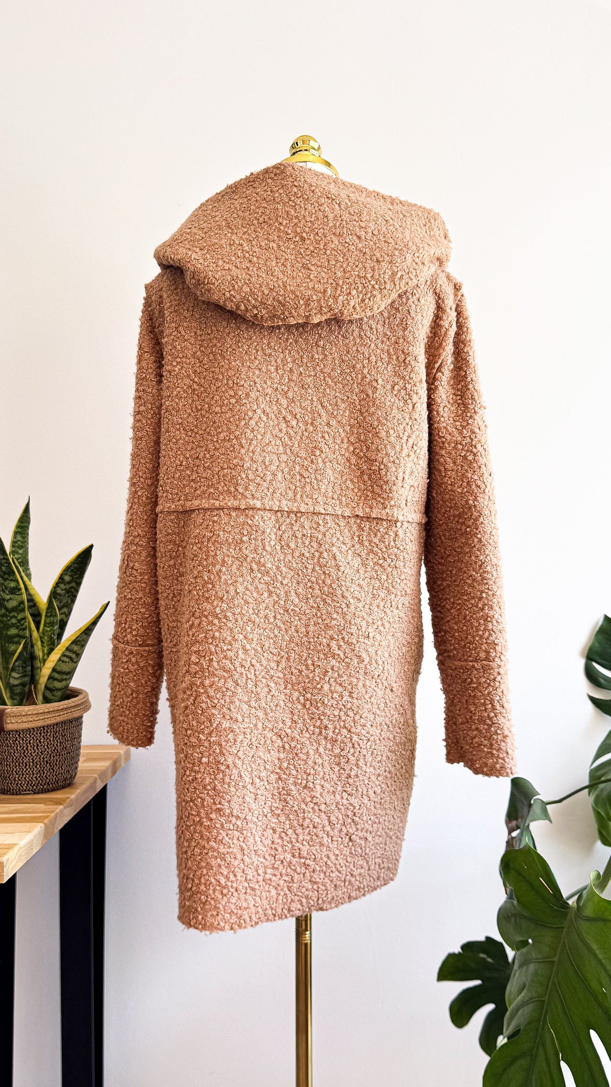 Veste manteau bouclette vieux rose à capuche Made in Italy S/M