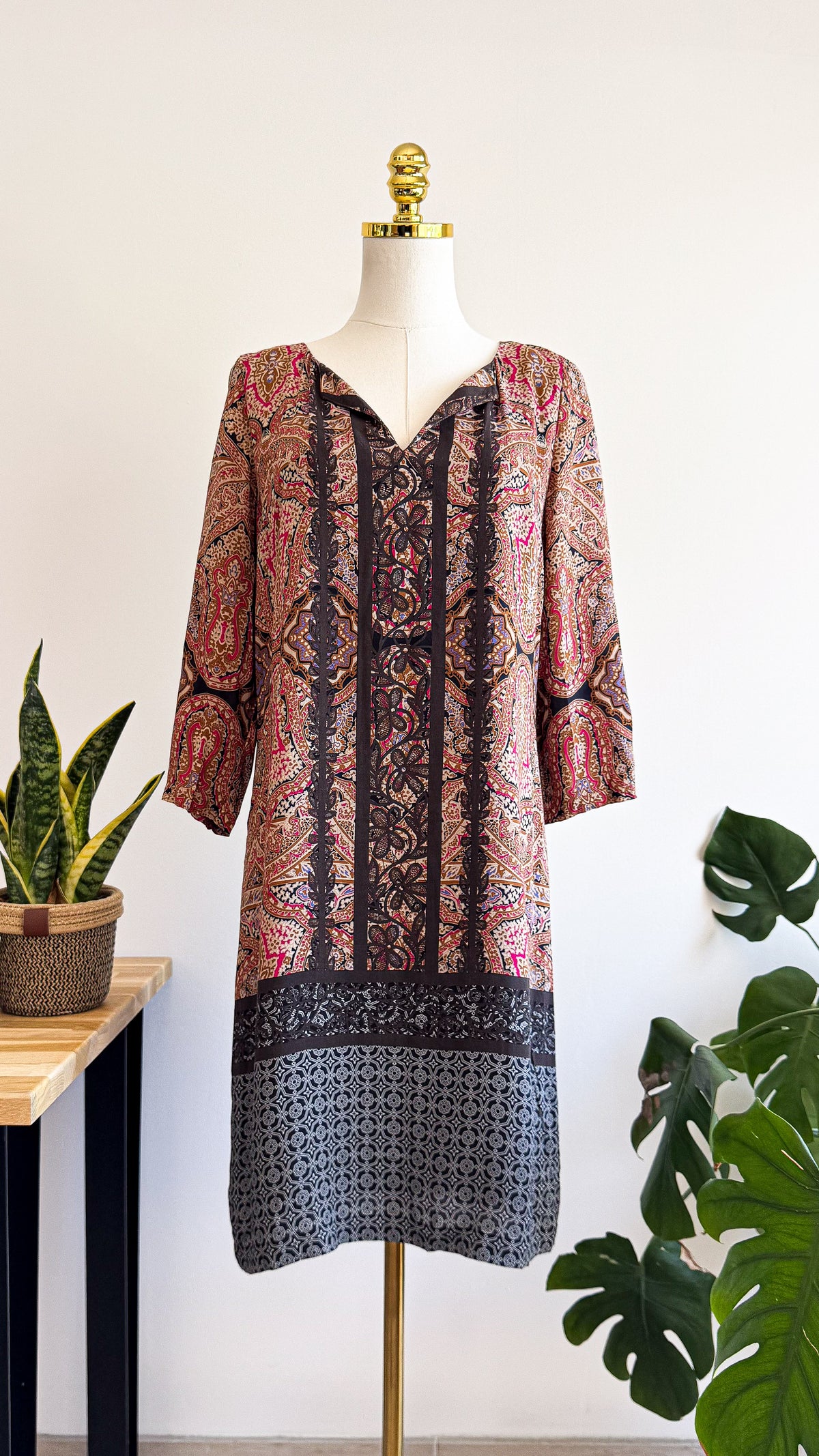 Robe bohème Camaieu imprimé cachemire rose noir taille S/M