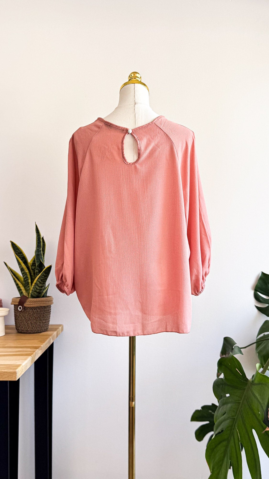 Blouse rose poudré Boohoo manches 3/4 fluide taille 38