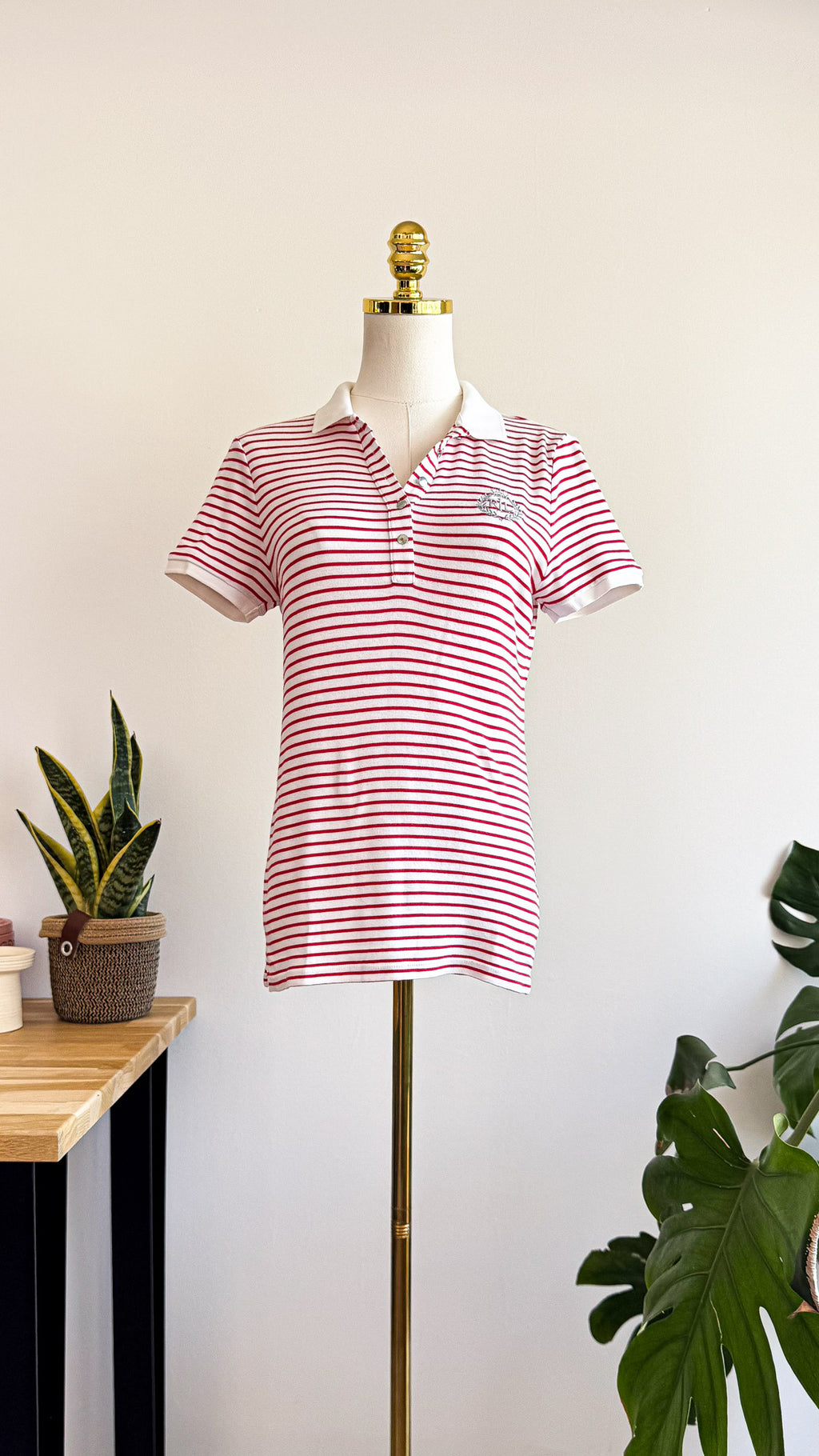 Polo Ralph Lauren femme rayé rouge blanc logo brodé taille S