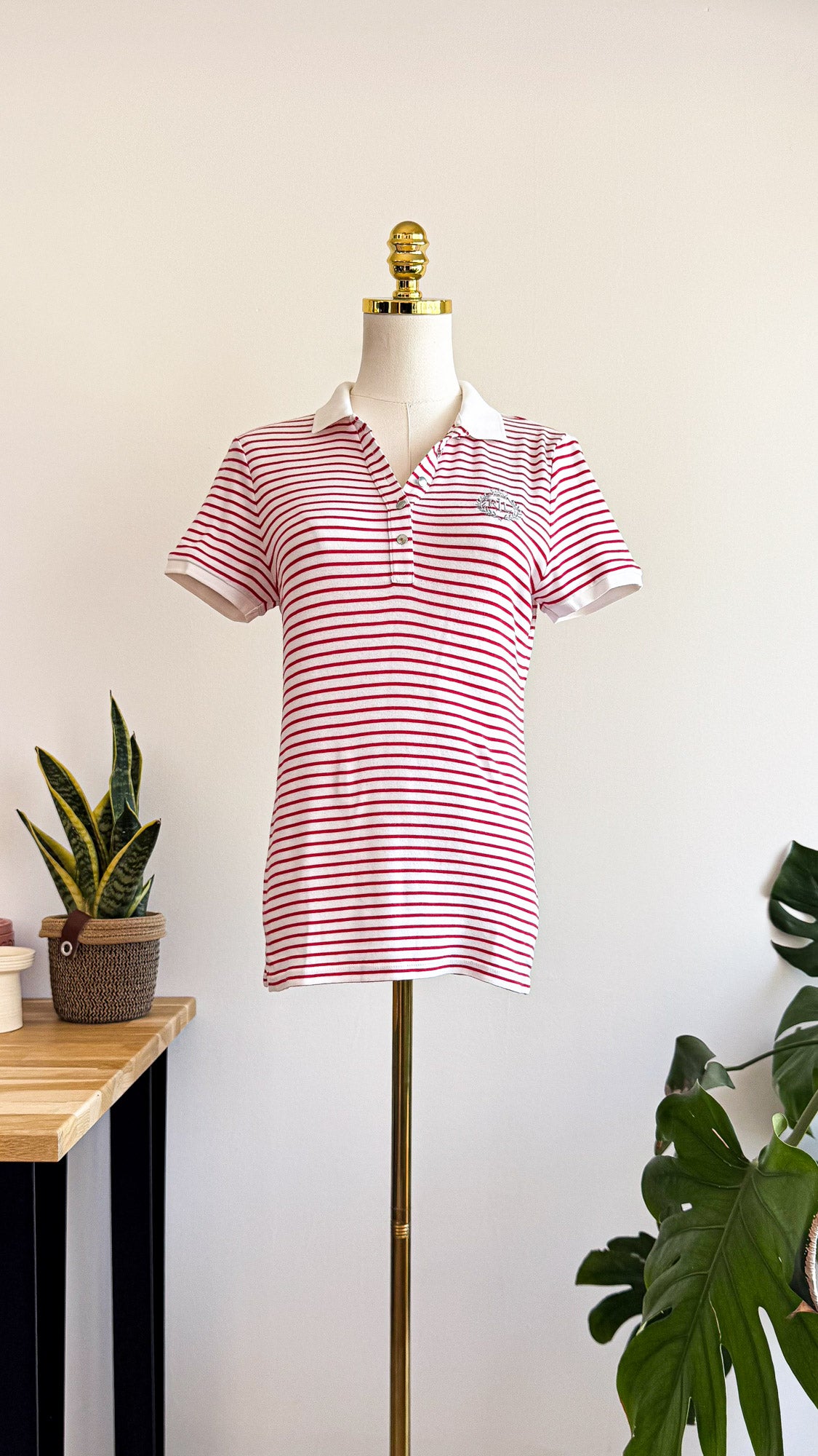 Polo Ralph Lauren femme rayé rouge blanc logo brodé taille S