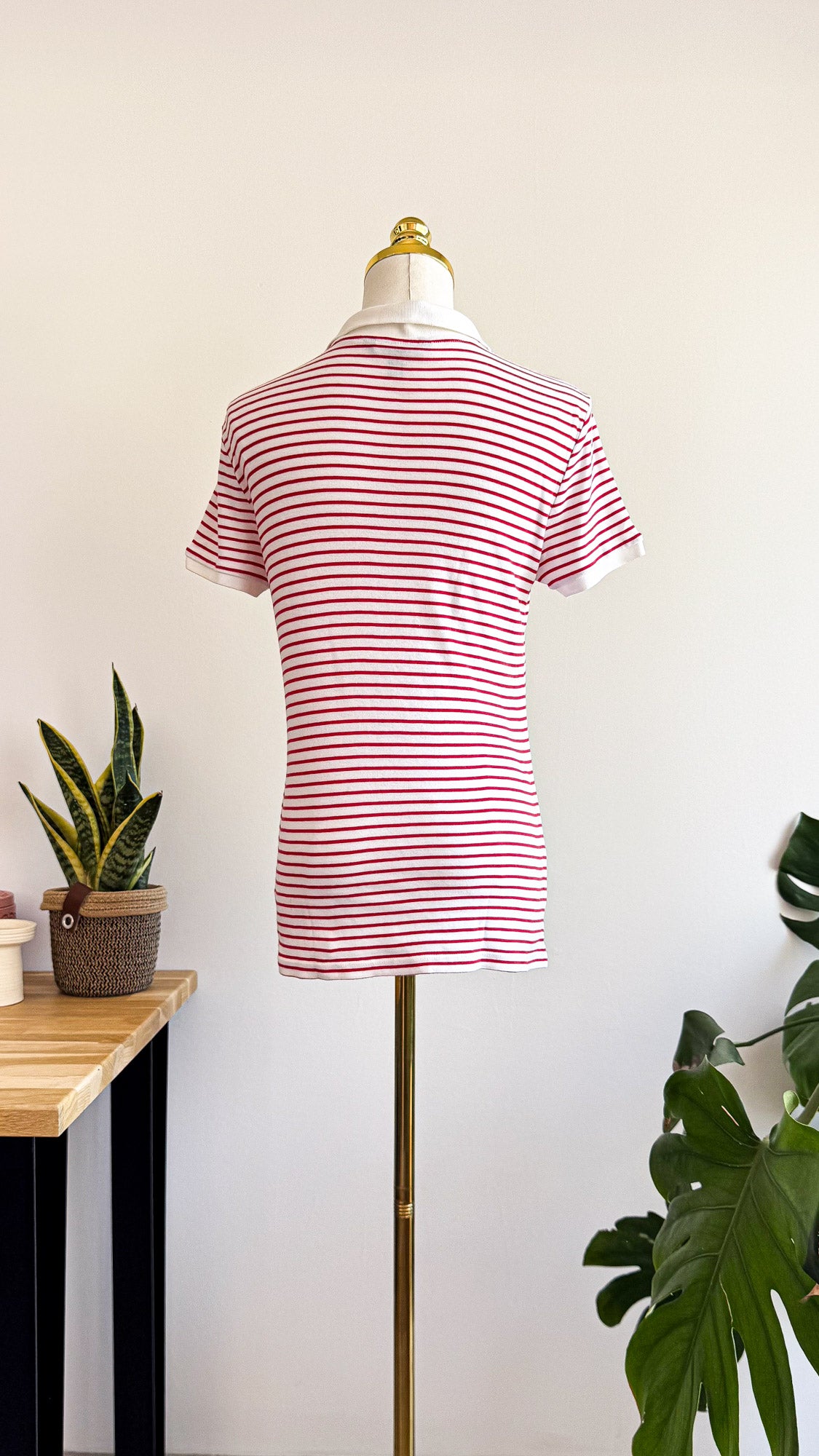 Polo Ralph Lauren femme rayé rouge blanc logo brodé taille S