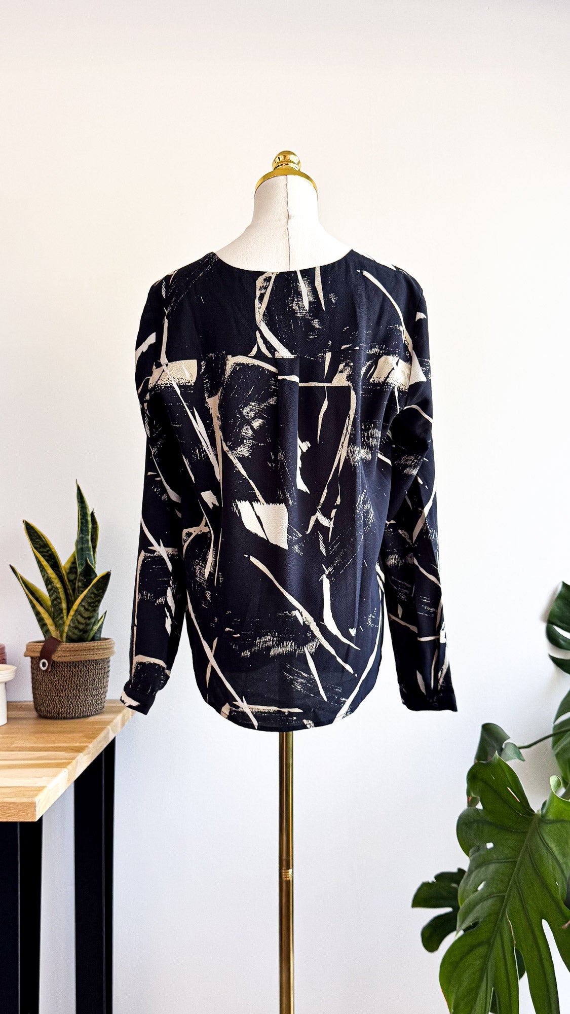 Blouse ICHI noire imprimée écru taille M manches longues