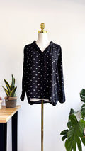 Deeluxe women's black printed fluid long-sleeved blouse size S