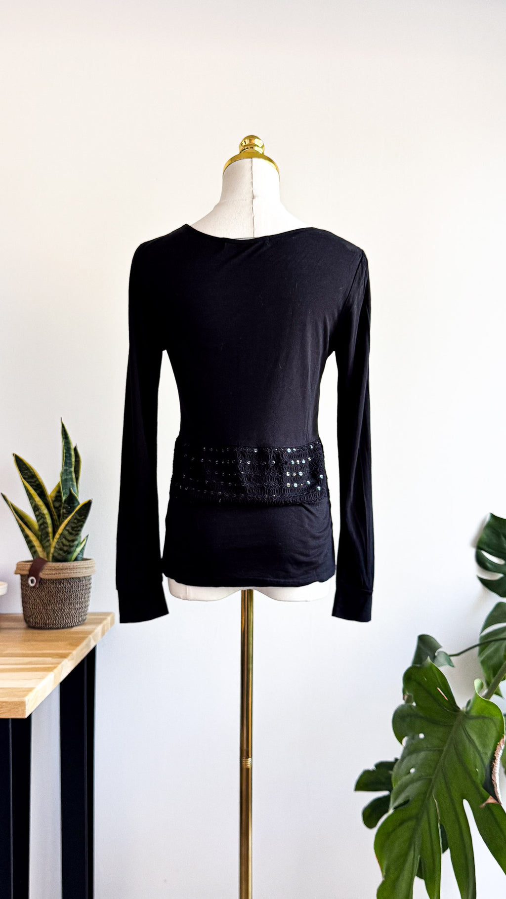 Haut noir Caroll femme modal soie sequins manches longues taille 36
