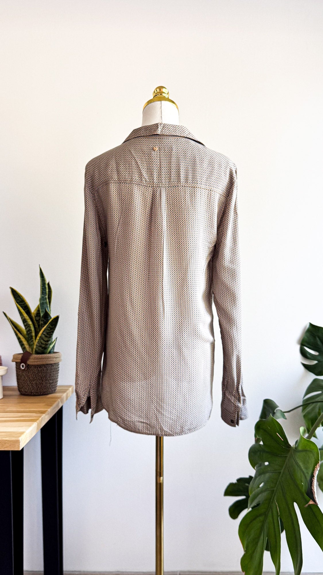 Blouse Bonobo femme imprimé graphique beige bleu manches longues taille M