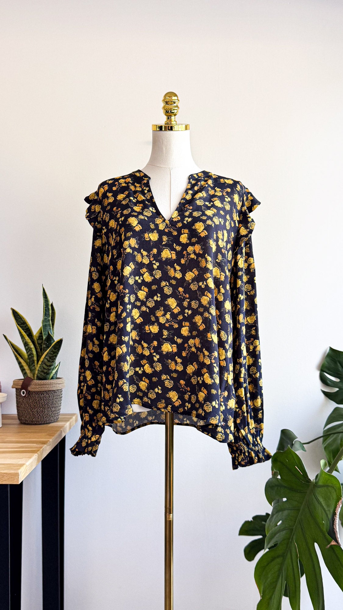 Blouse Tommy Hilfiger femme fleurs jaune marine viscose taille 38