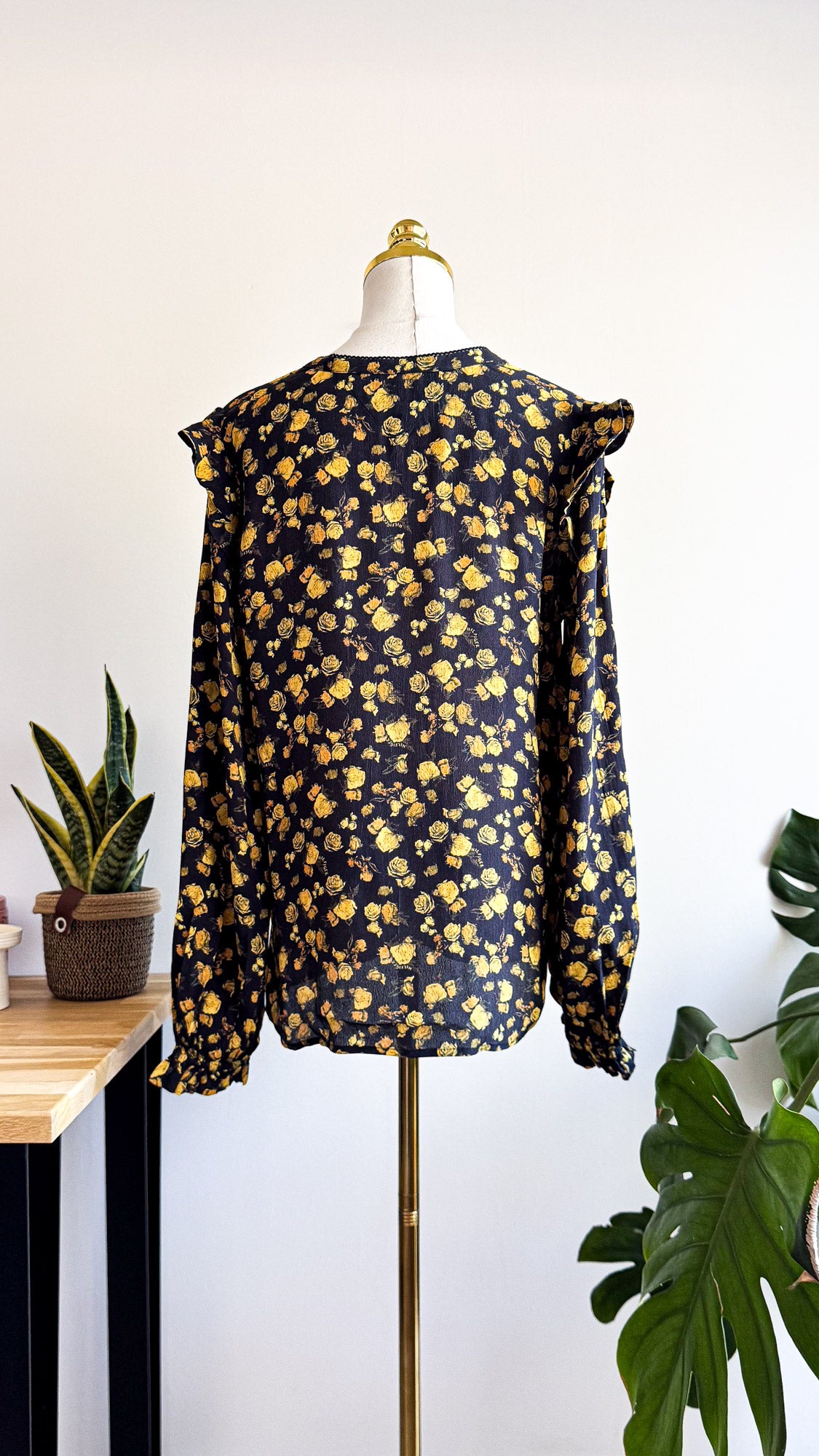 Blouse Tommy Hilfiger femme fleurs jaune marine viscose taille 38