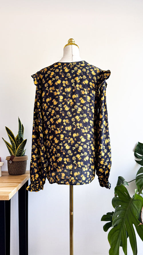 Blouse Tommy Hilfiger femme fleurs jaune marine viscose taille 38