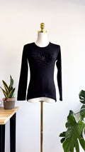 Haut noir Caroll strass manches longues doux taille 38