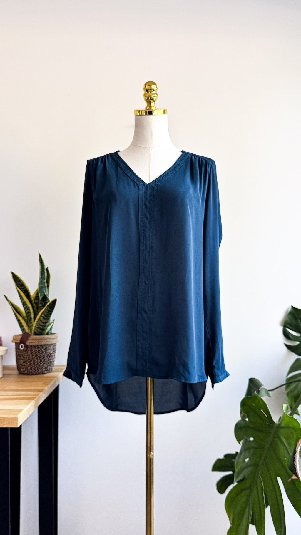 Blouse fluide bleue Camaïeu manches longues col V taille M