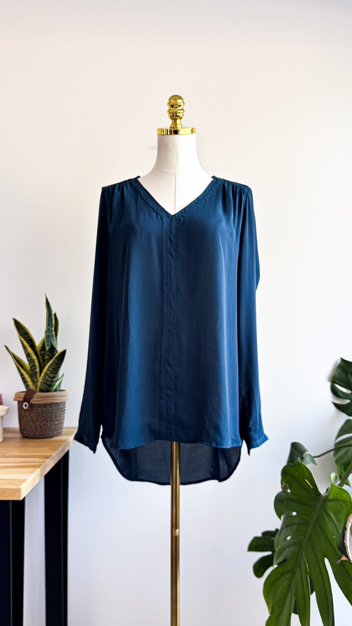 Blouse fluide bleue Camaïeu manches longues col V taille M