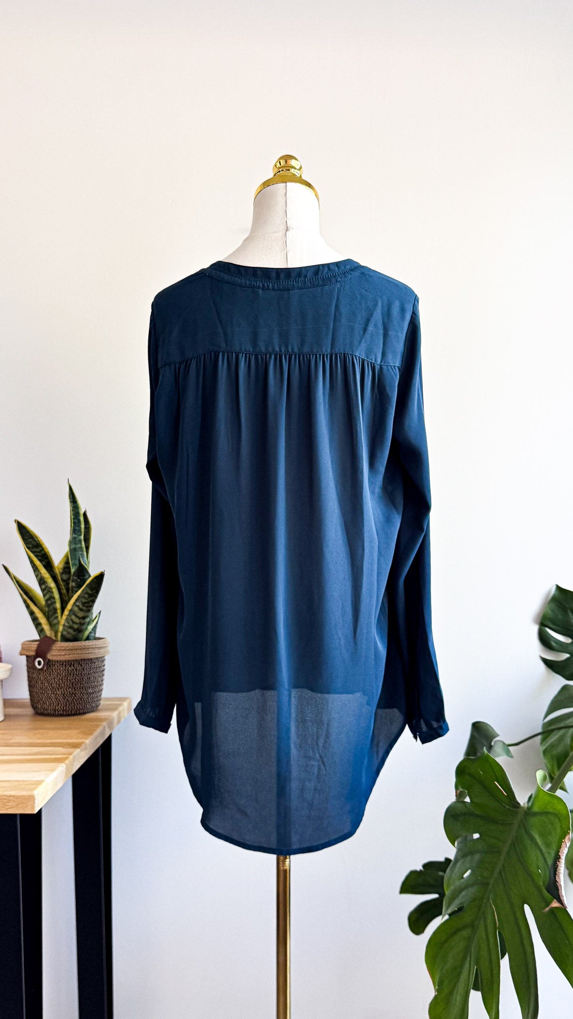 Blouse fluide bleue Camaïeu manches longues col V taille M
