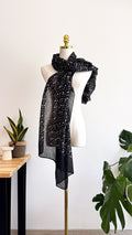 Foulard noir à pois blancs léger transparent femme