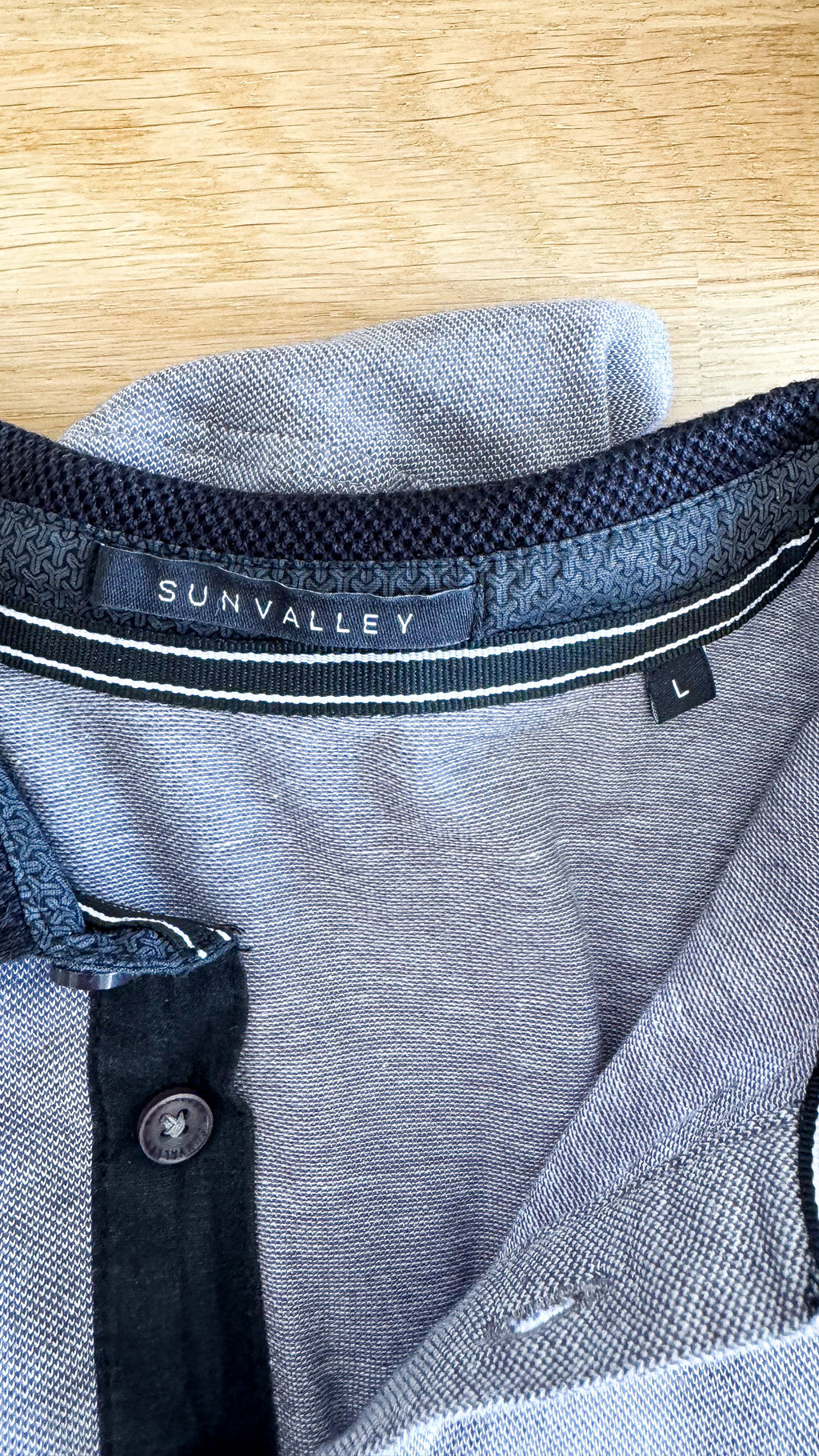 Polo manches longues gris Sun Valley taille L col noir