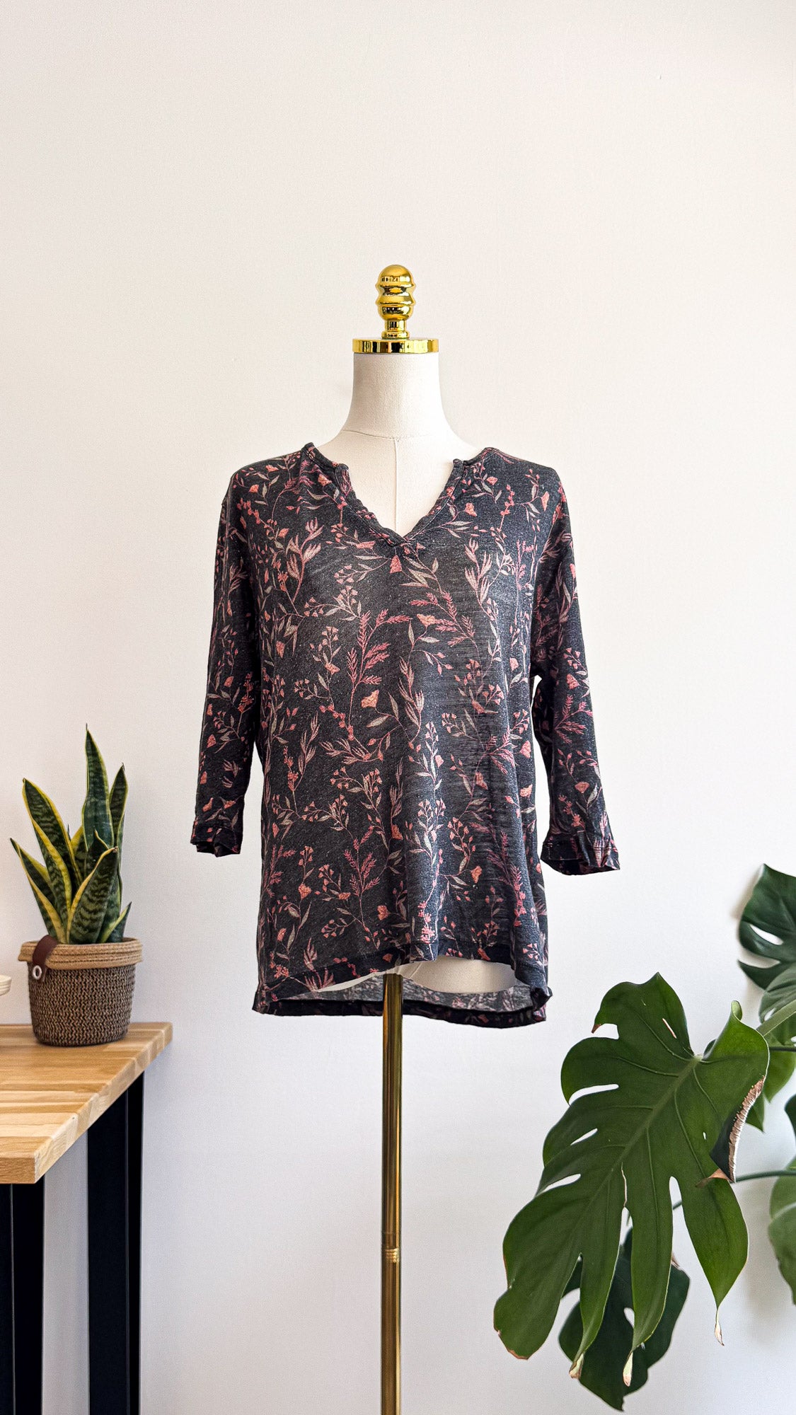 Haut Ba&sh en lin imprimé floral noir rose taille S très bon état