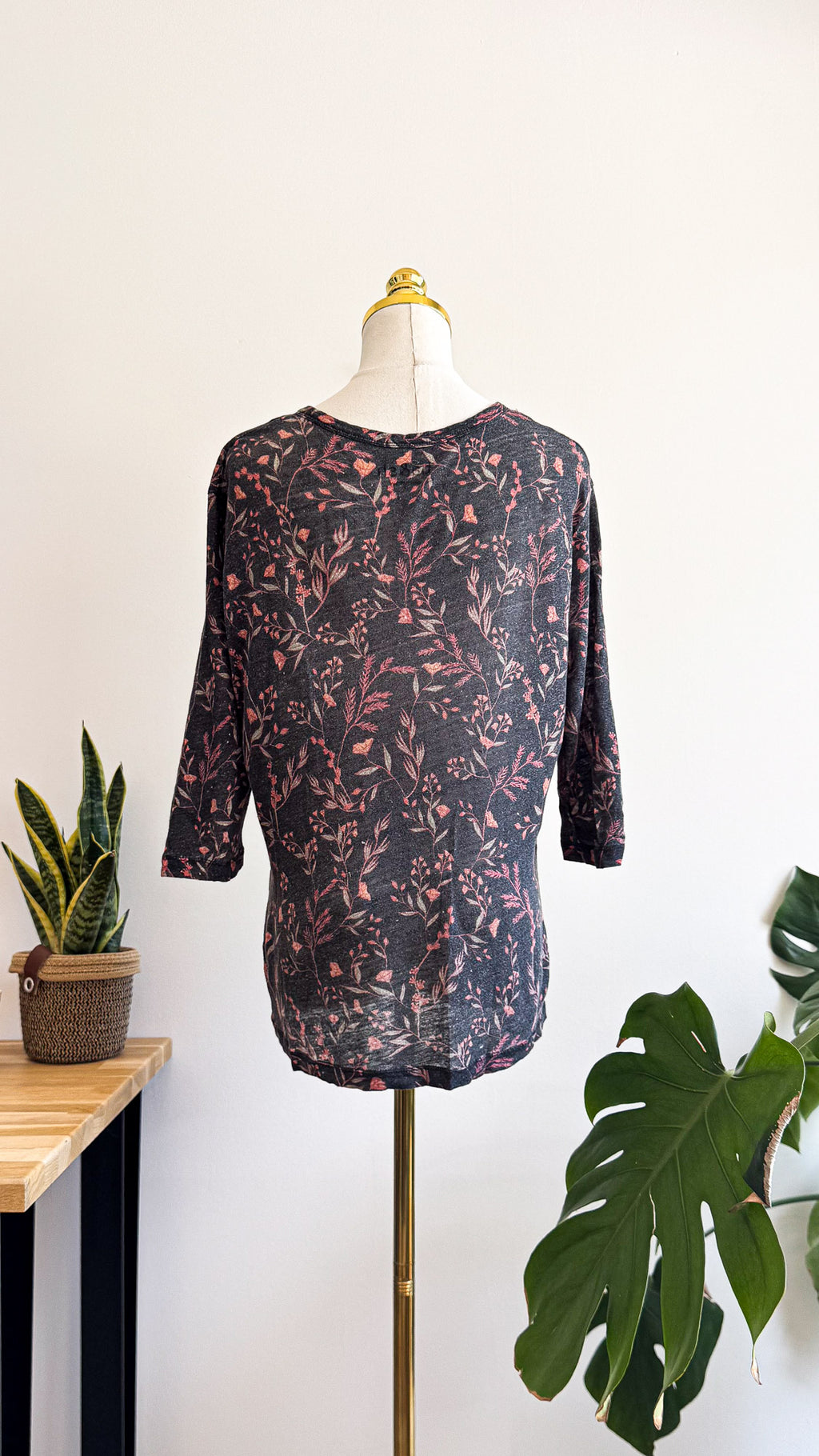 Haut Ba&sh en lin imprimé floral noir rose taille S très bon état