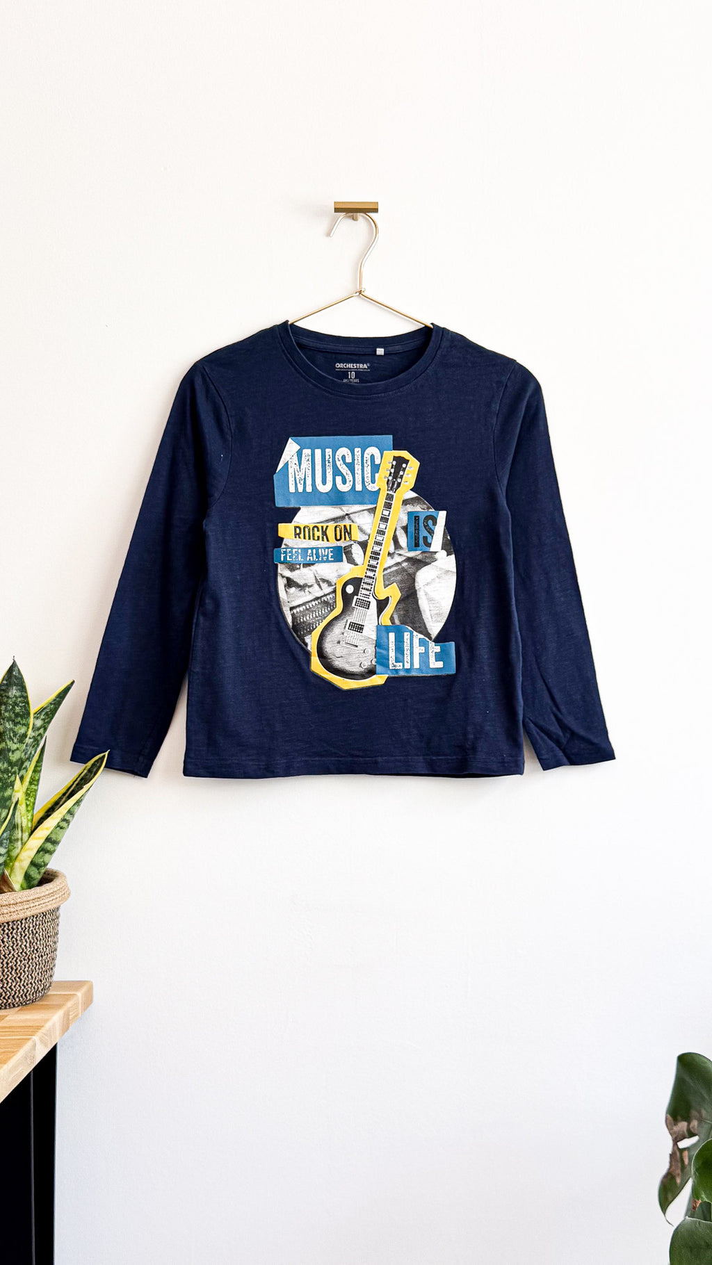T-shirt ML bleu marine "Music Is Life" guitare 10 ans - Orchestra