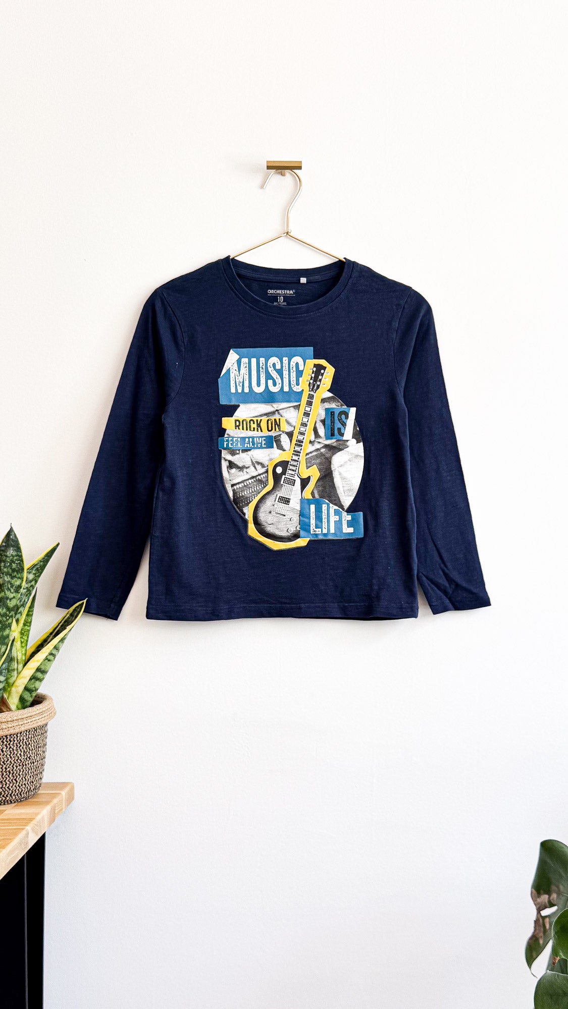 T-shirt ML bleu marine "Music Is Life" guitare 10 ans - Orchestra