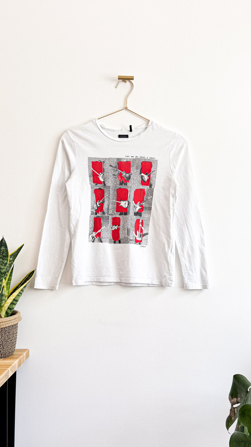 T-shirt ML IKKS garçon 10 ans blanc guitare rock TBE