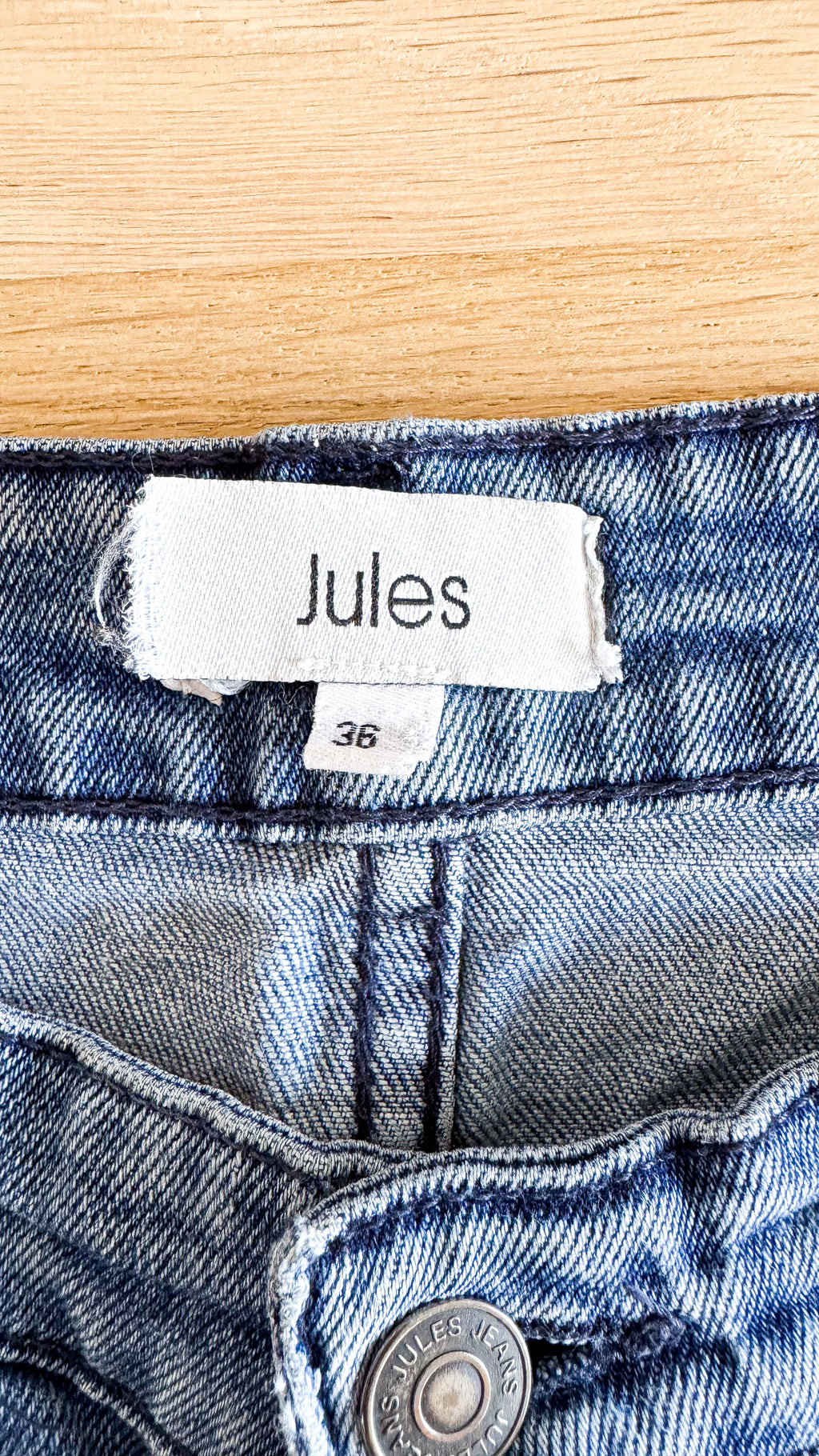 Short jean homme Jules taille 36 bleu délavé bermuda patch cuir