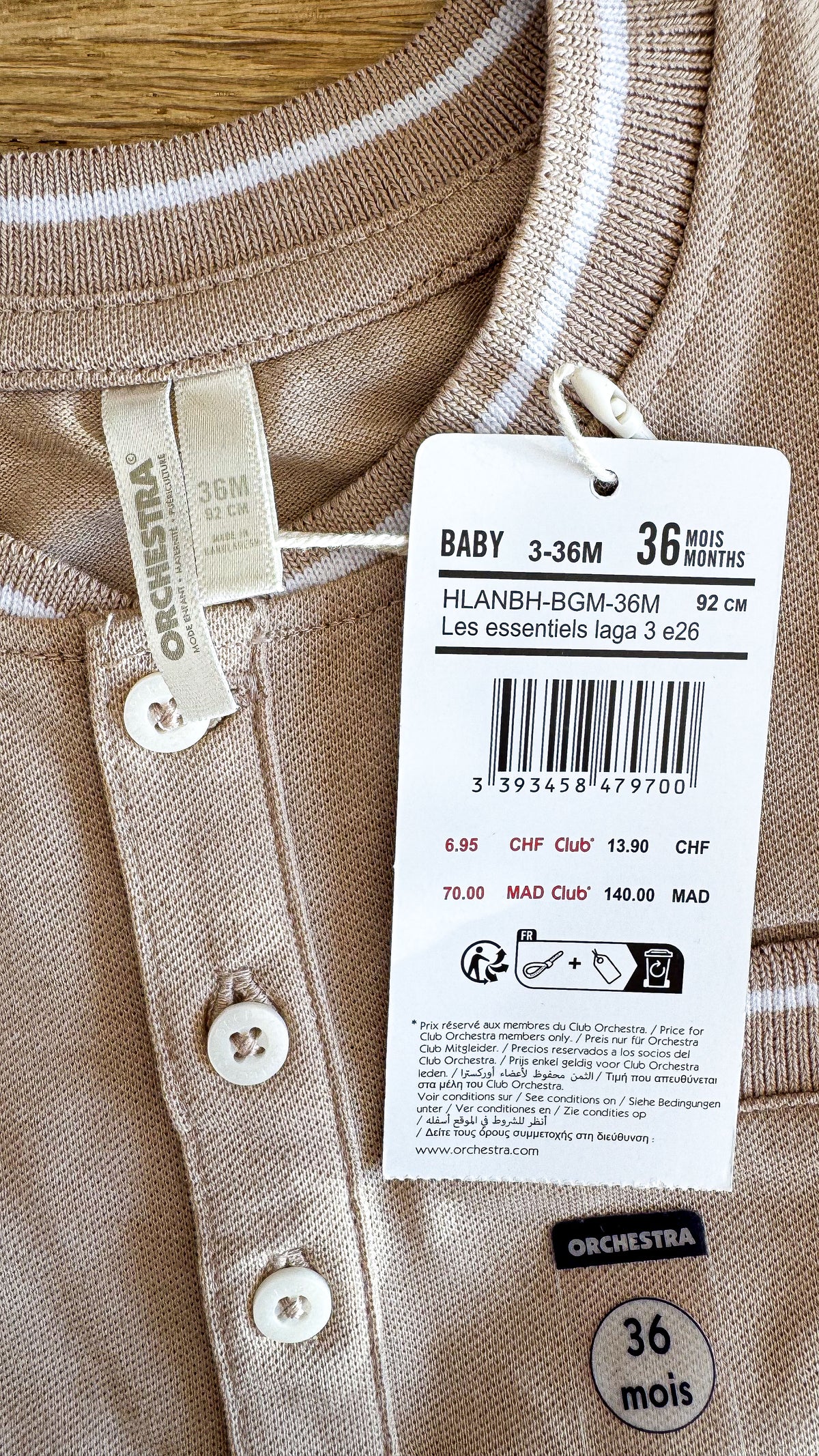 Polo beige neuf étiquette poche 36 mois - Orchestra
