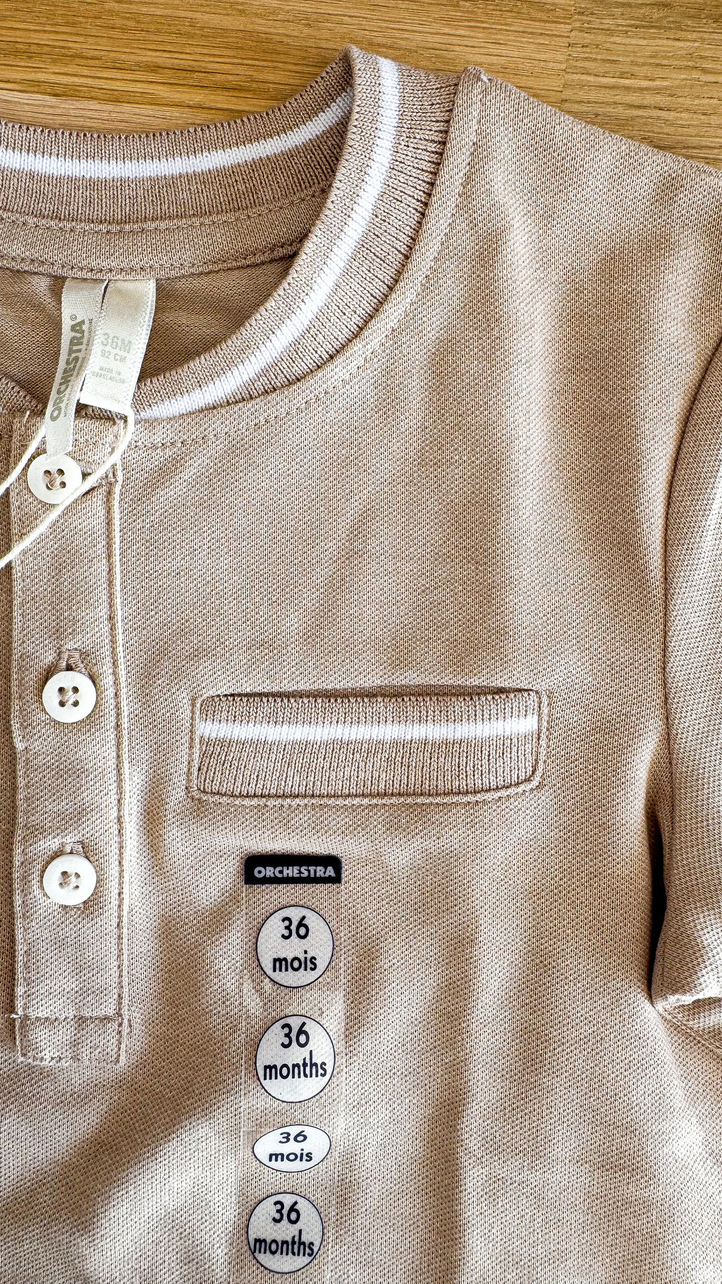 Polo beige neuf étiquette poche 36 mois - Orchestra