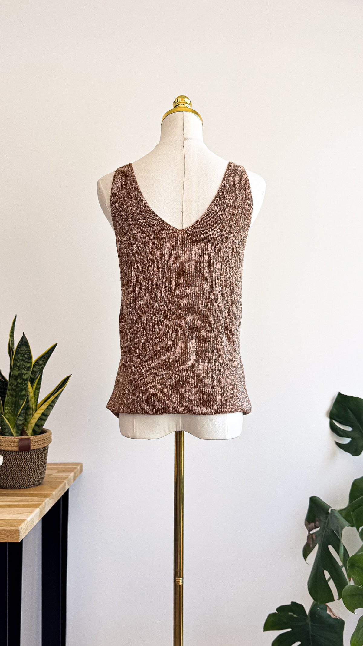 Débardeur crochet pailleté beige rose gold taille M