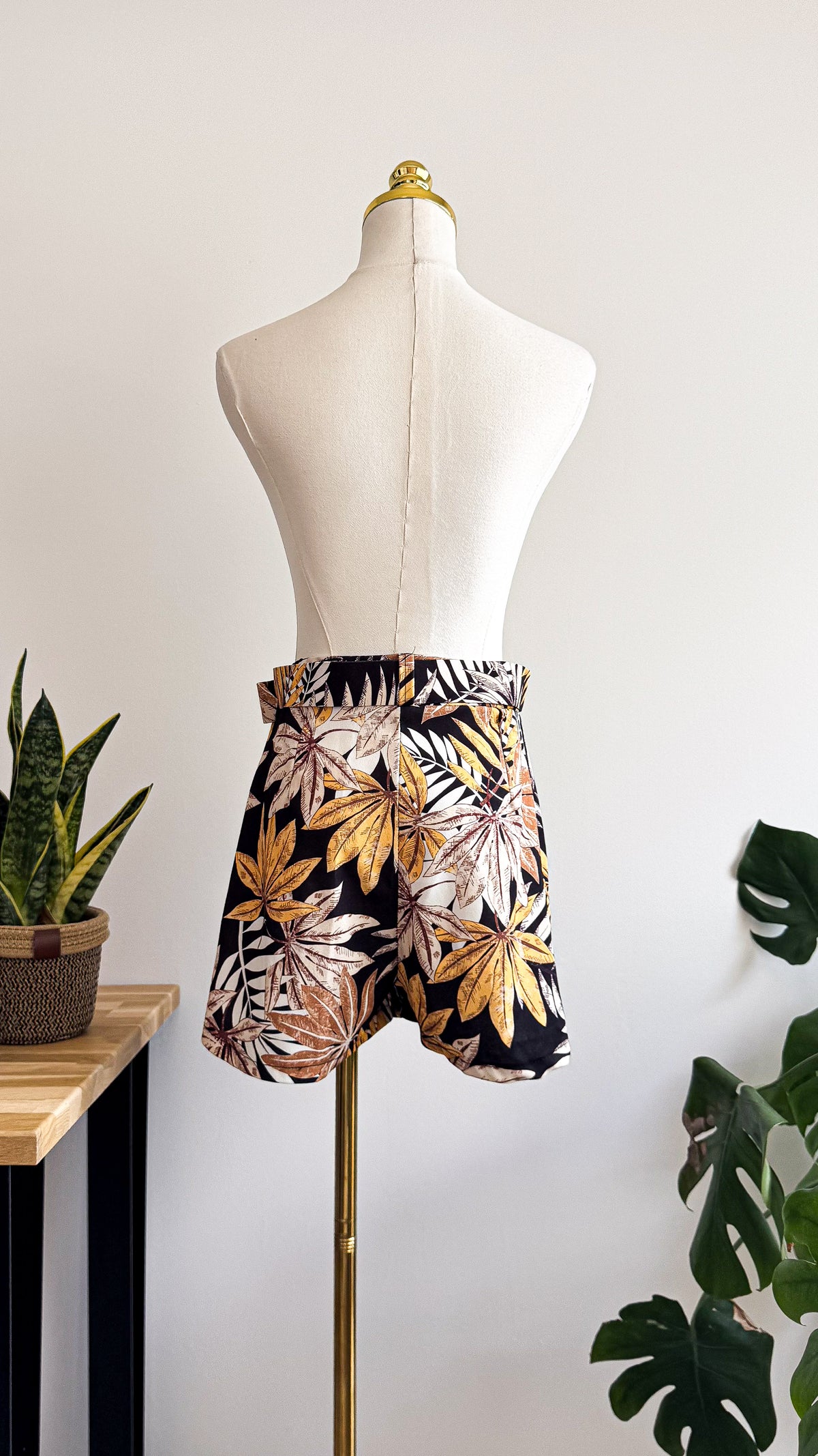 Short jupe imprimé tropical marron ceinture S