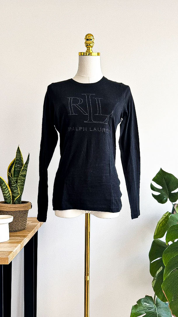 Haut Ralph Lauren noir manches longues logo RL strass taille S