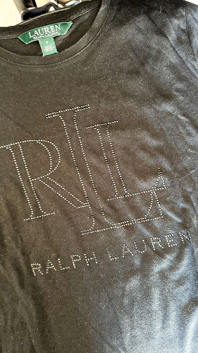 Haut Ralph Lauren noir manches longues logo RL strass taille S