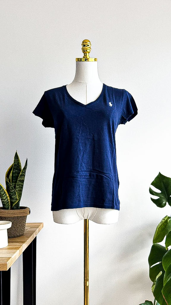 T-shirt Polo Ralph Lauren bleu marine col V logo brodé taille M