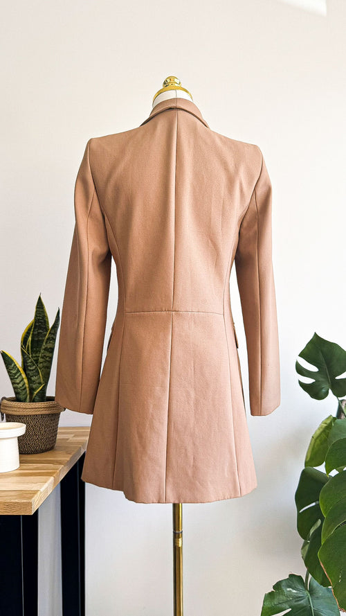 Blazer long Zara beige vieux rose structuré boutons dorés taille M