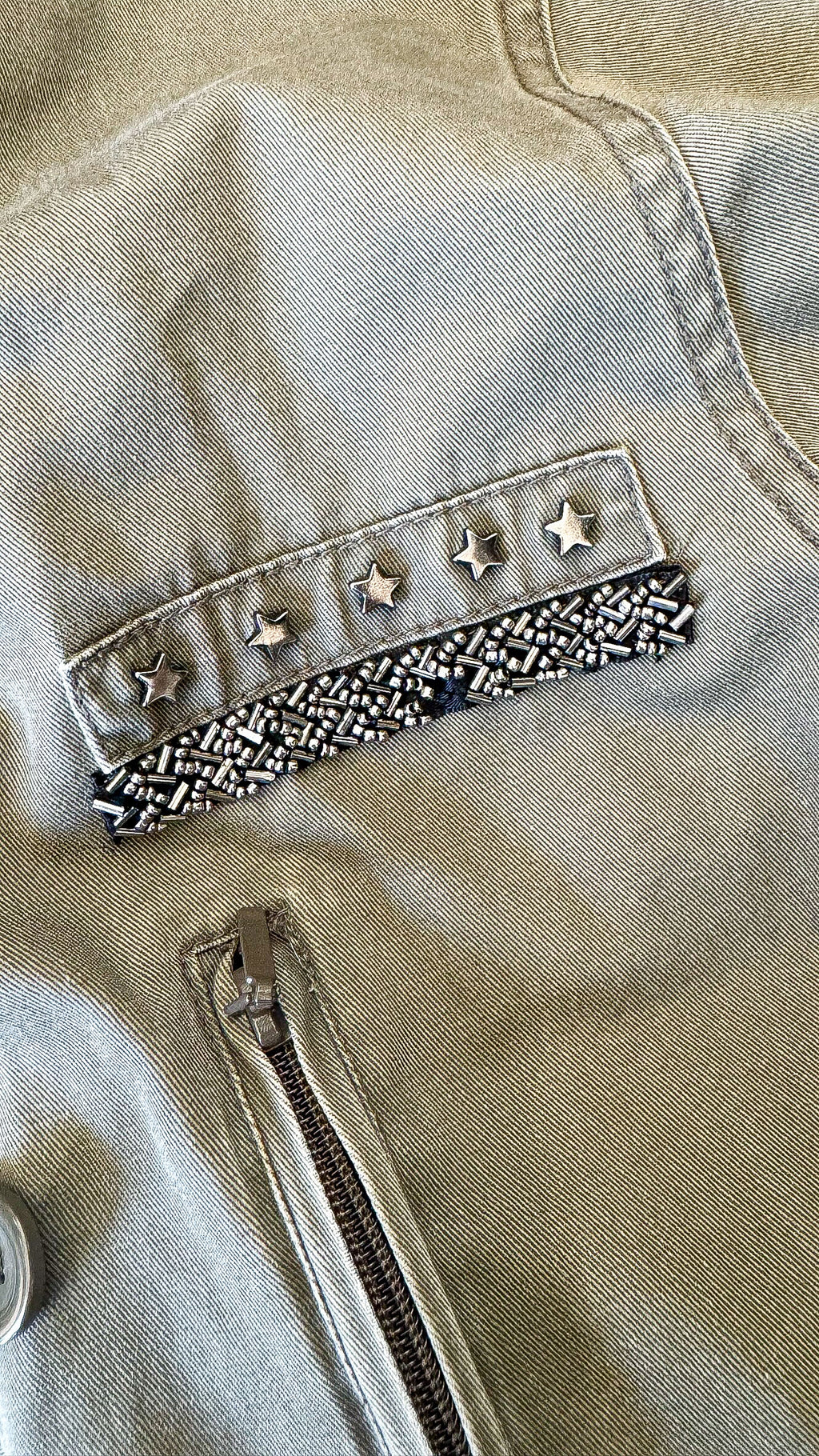 Veste La Redoute broderies kaki dos style militaire taille 36