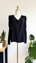 Blouse Camaïeu noire fluide col V élégante manches longues taille M