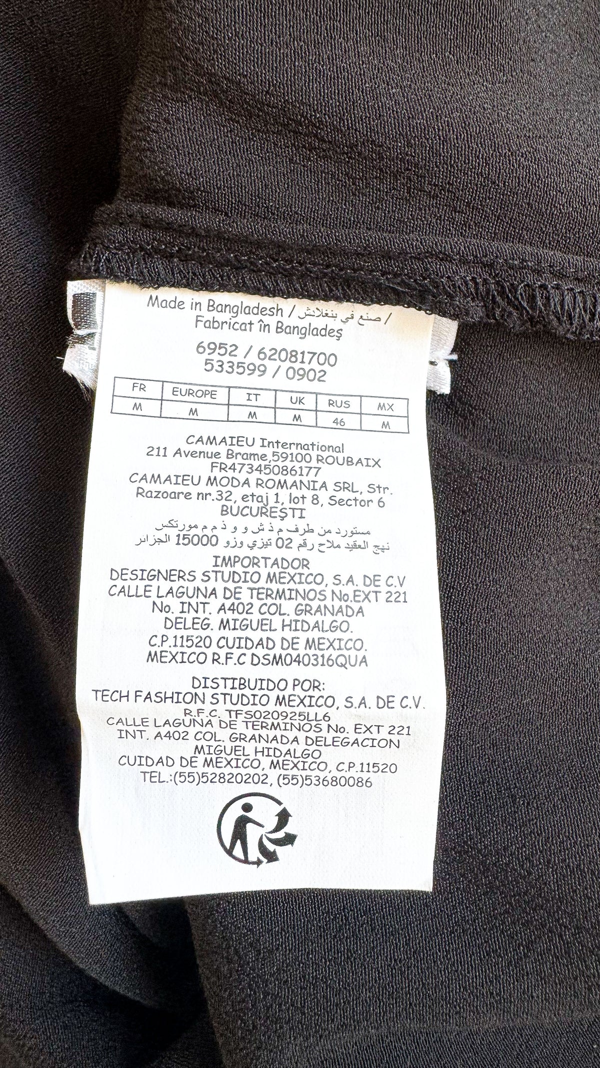 Blouse Camaïeu noire fluide col V élégante manches longues taille M