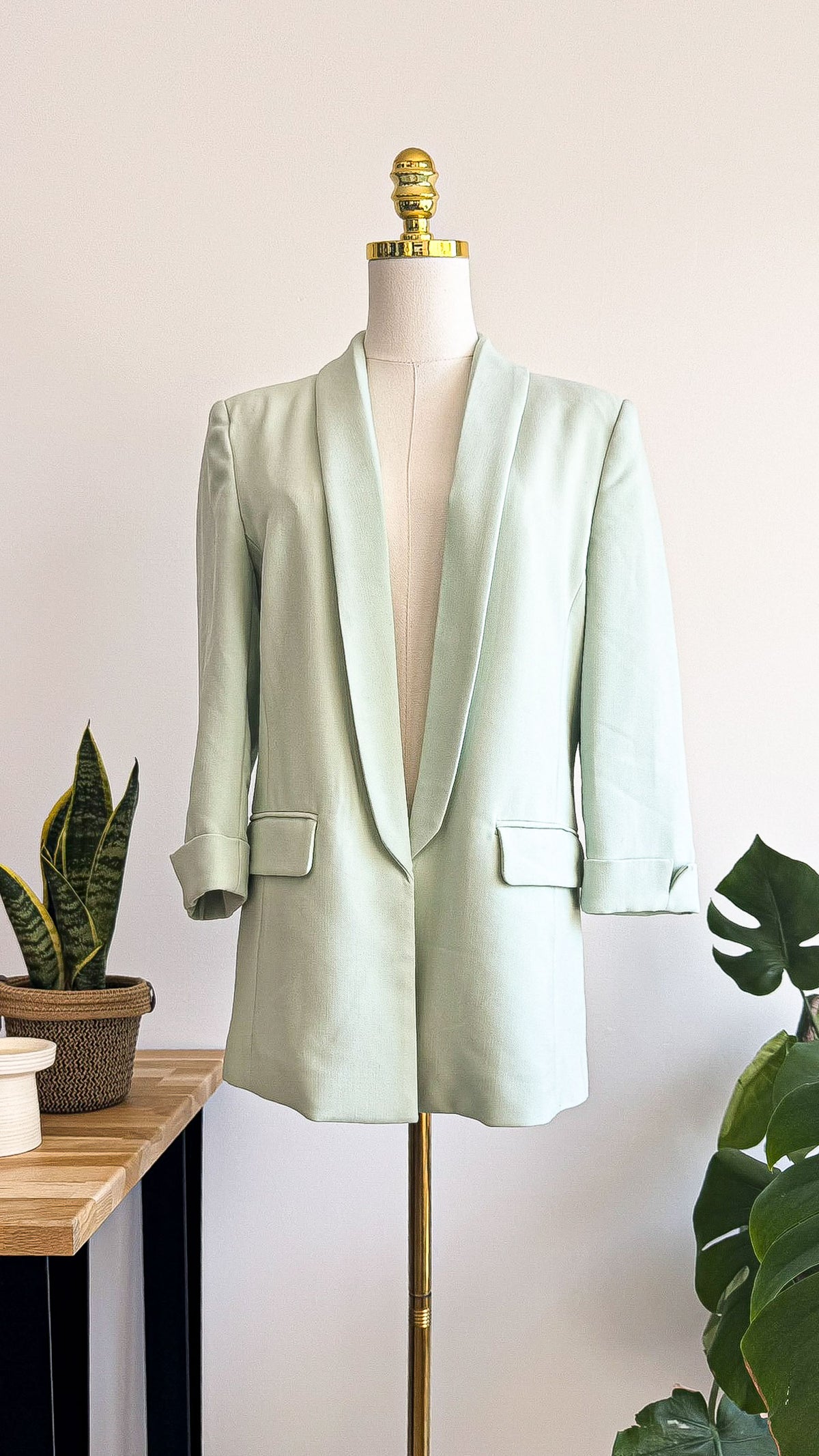 Blazer Kiabi vert d’eau chic manches retroussées taille 38