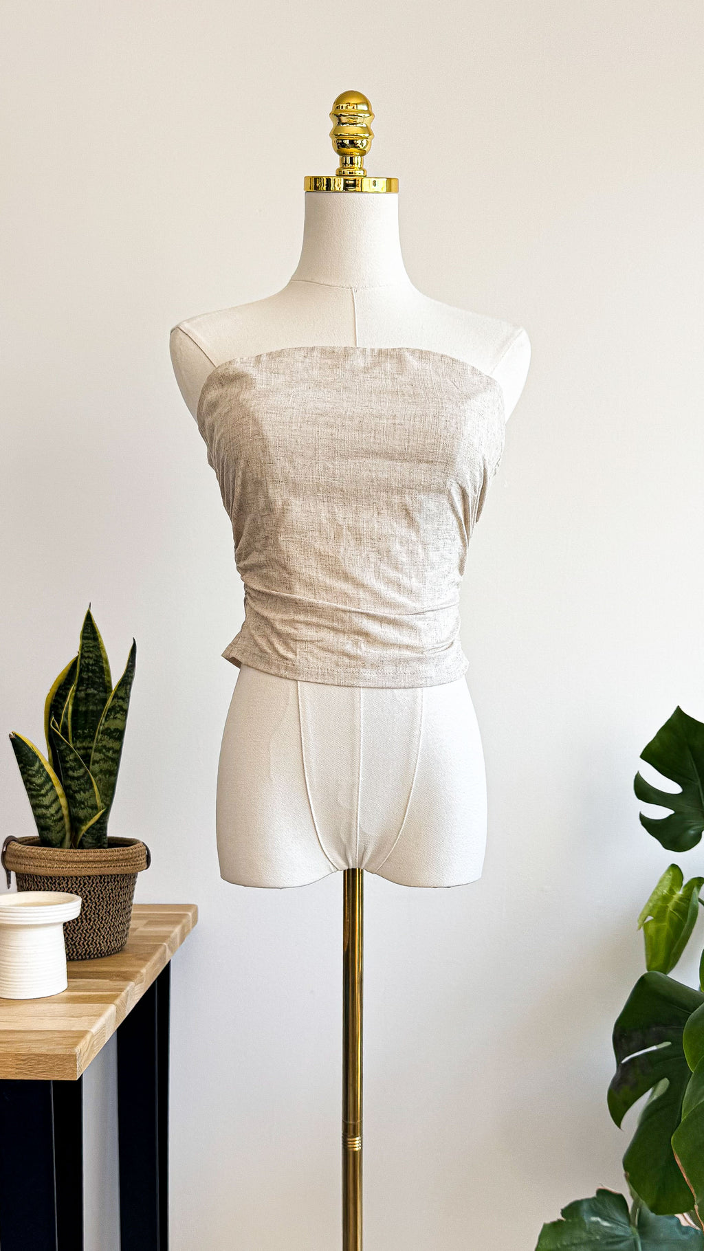 Bustier H&M beige effet lin bandeau sans bretelles taille XS neuf