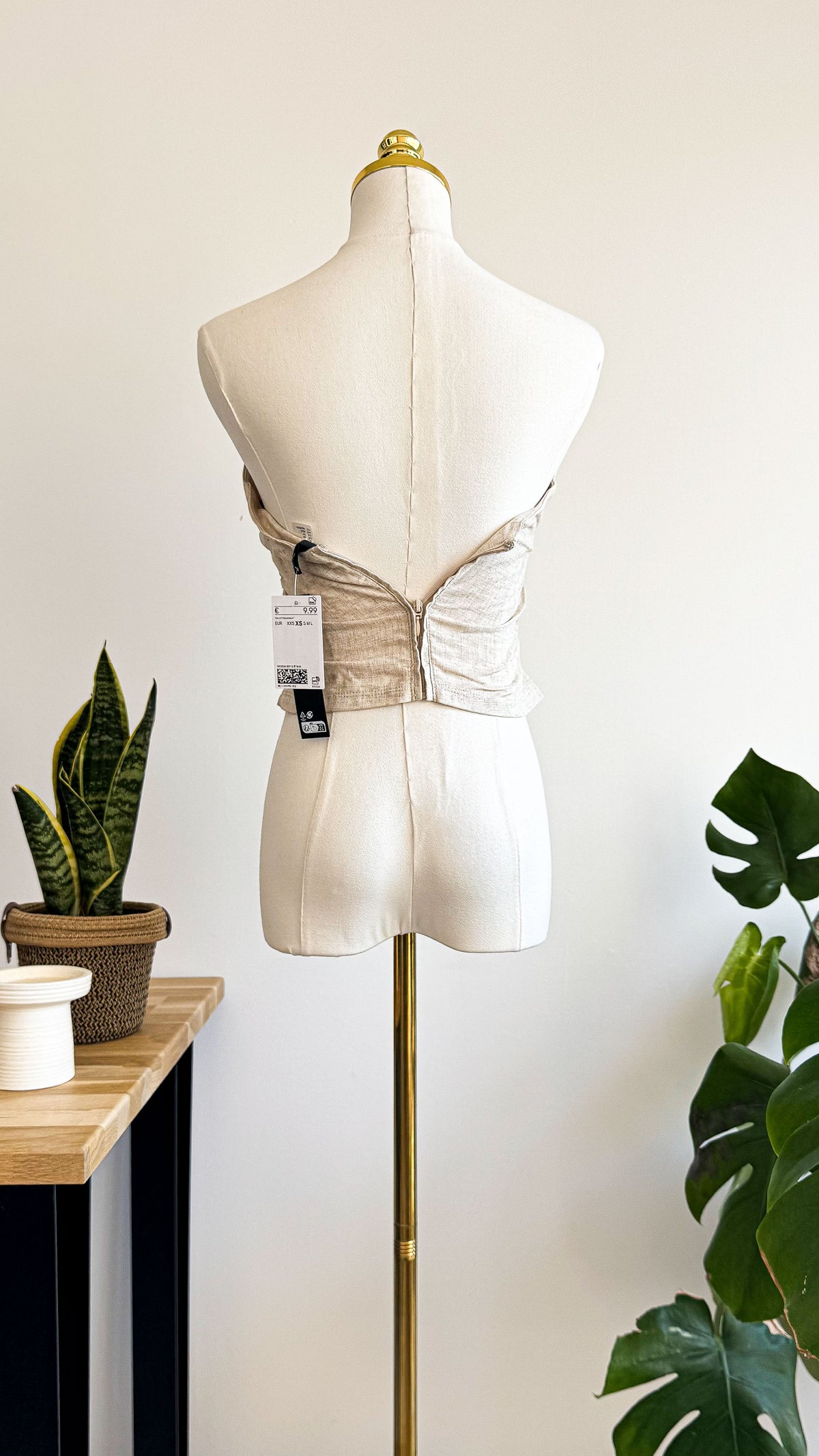 Bustier H&M beige effet lin bandeau sans bretelles taille XS neuf